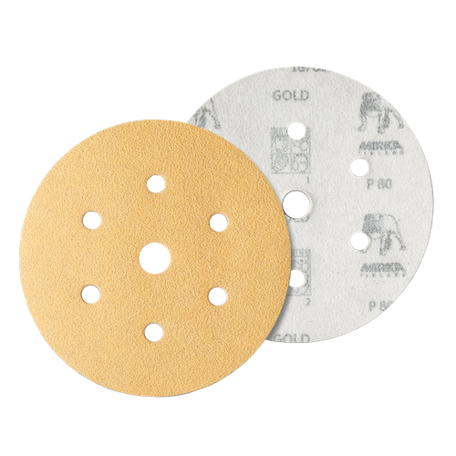 Фото товара "GOLD Шлифовальный бумажный диск, специальный оксид алюминия, 7 отверстий, 150 мм, Р100"